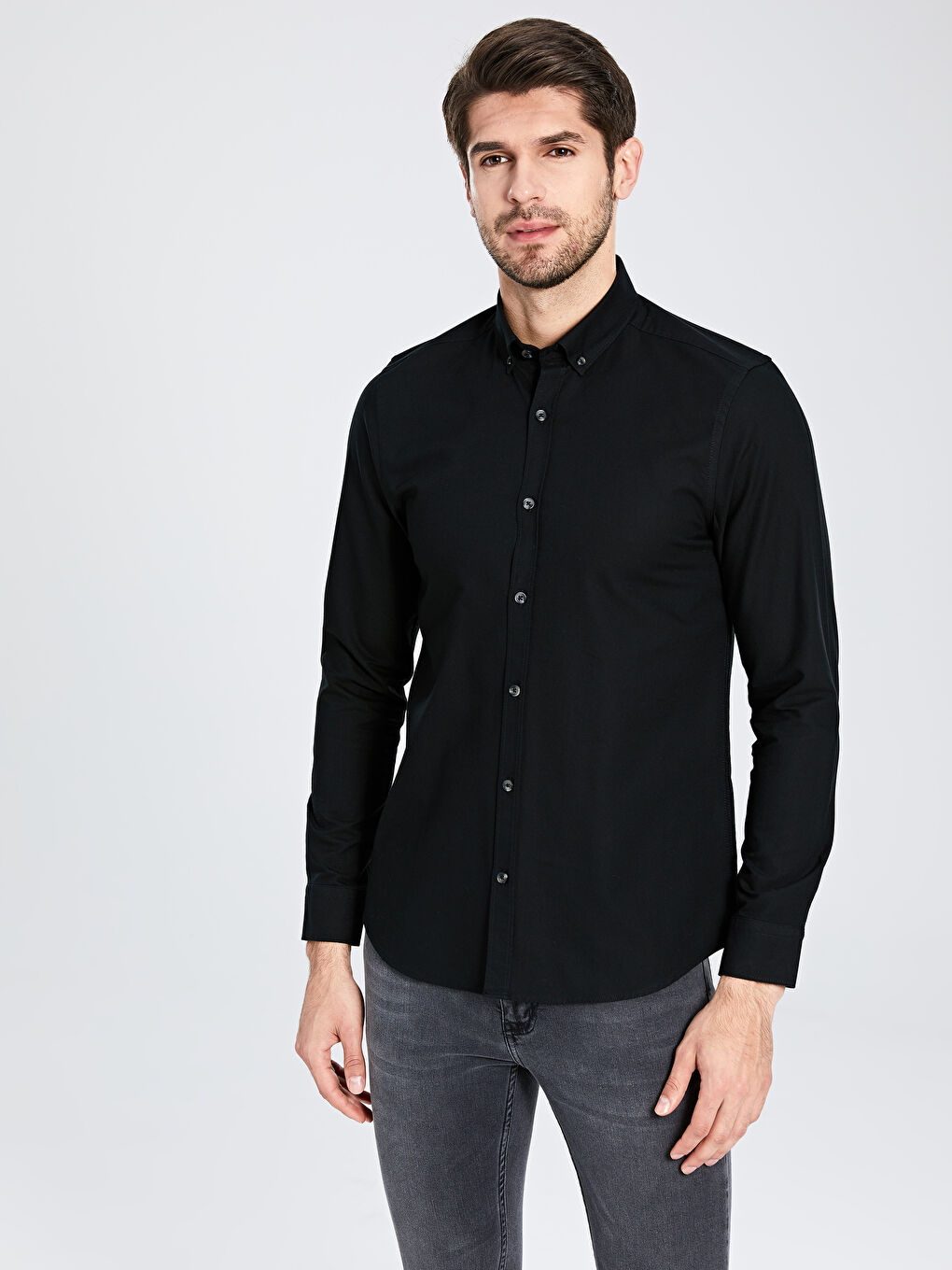 Slim Fit Long Sleeve Oxford Men's Shirt-1