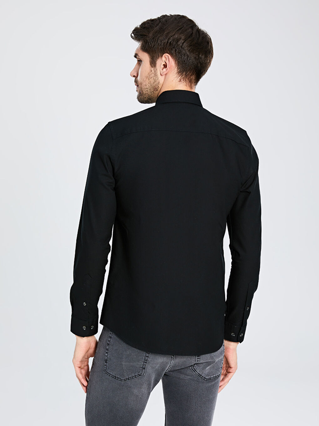 Slim Fit Long Sleeve Oxford Men's Shirt-3