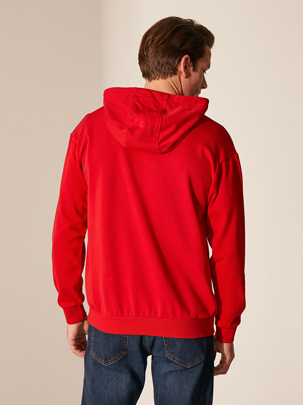 Kırmızı Uzun Kollu Baskılı Erkek Hoodie-7