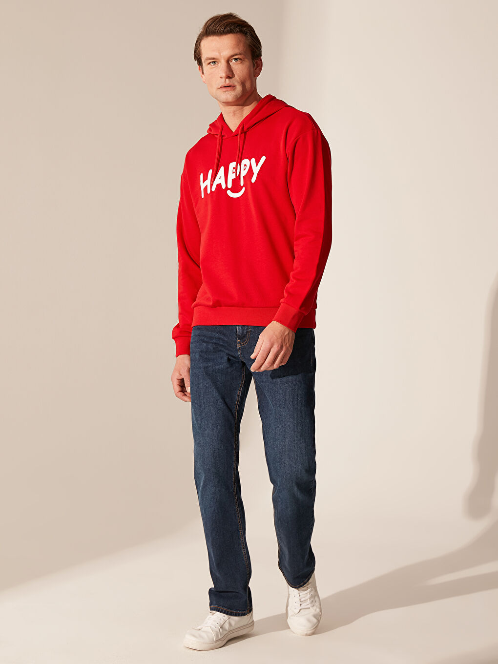 Kırmızı Uzun Kollu Baskılı Erkek Hoodie-8