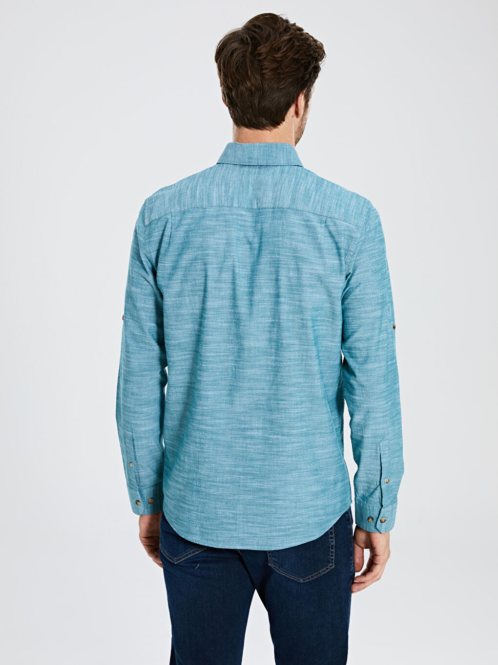 Рубашка мужская из поплина стандартного кроя с длинным рукавом-3