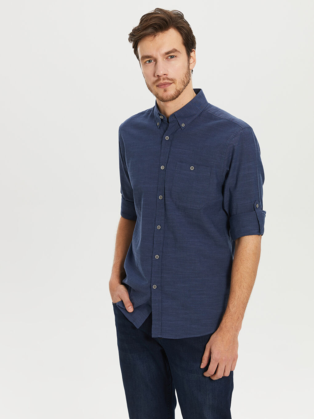 İndigo Regular Fit Uzun Kollu Poplin Erkek Gömlek