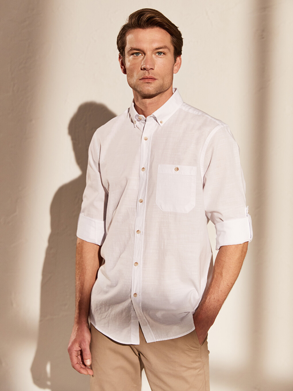 Regular Fit Long Sleeve Poplin Men's Shirt-1