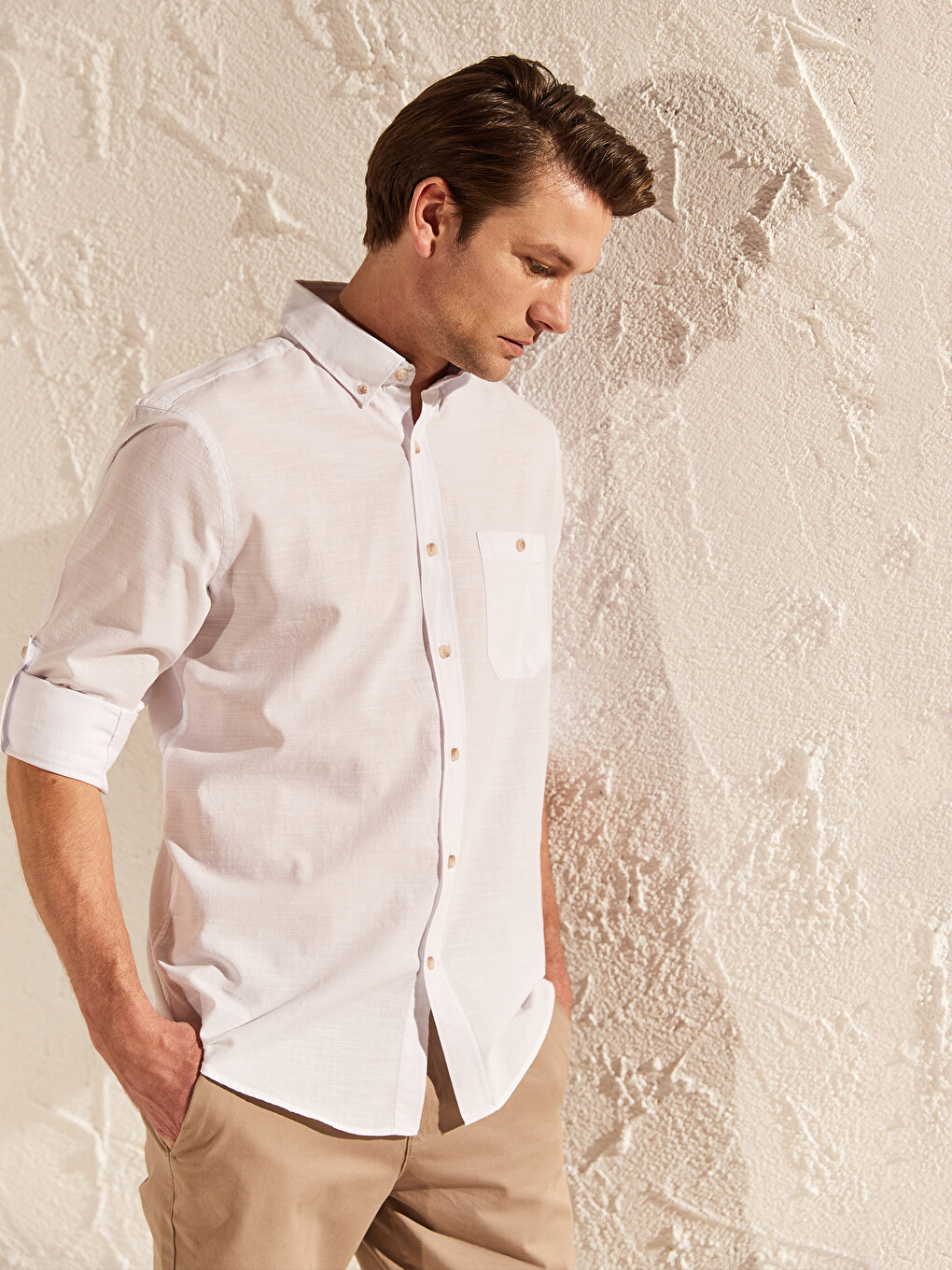Regular Fit Long Sleeve Poplin Men's Shirt-2