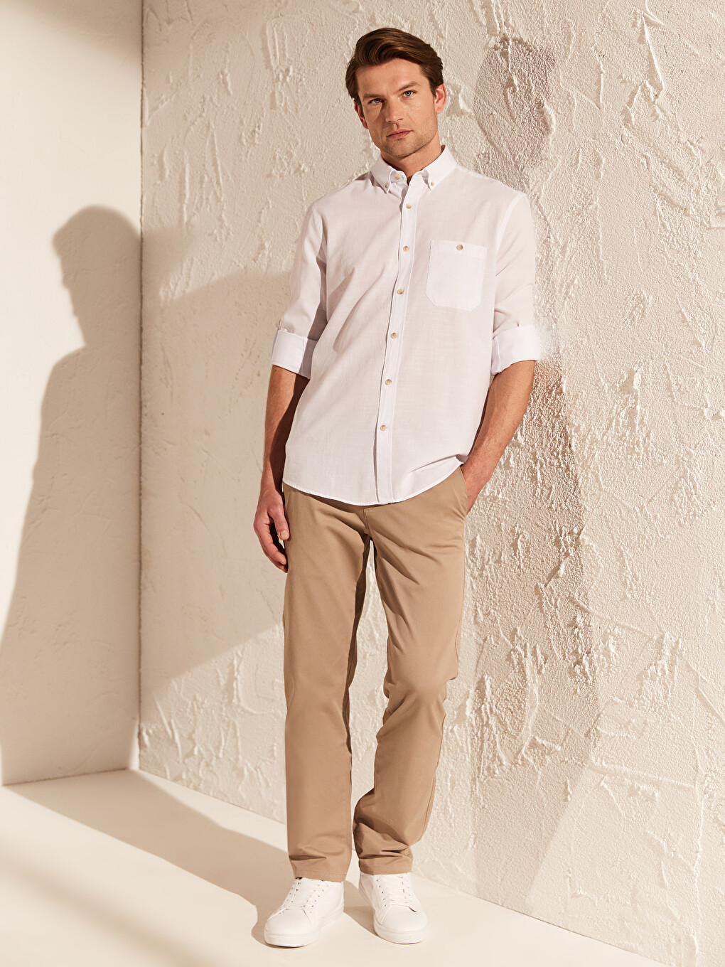 Regular Fit Long Sleeve Poplin Men's Shirt-5