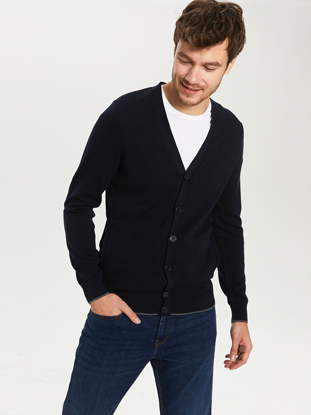Standard Fit V Neck Men's Knitwear Cardigan-1