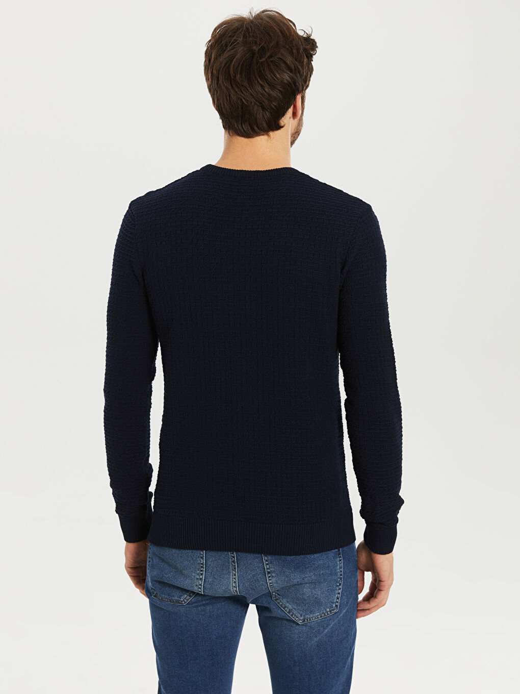 Crew Neck Long Sleeve Thin Men's Tricot Sweater-3