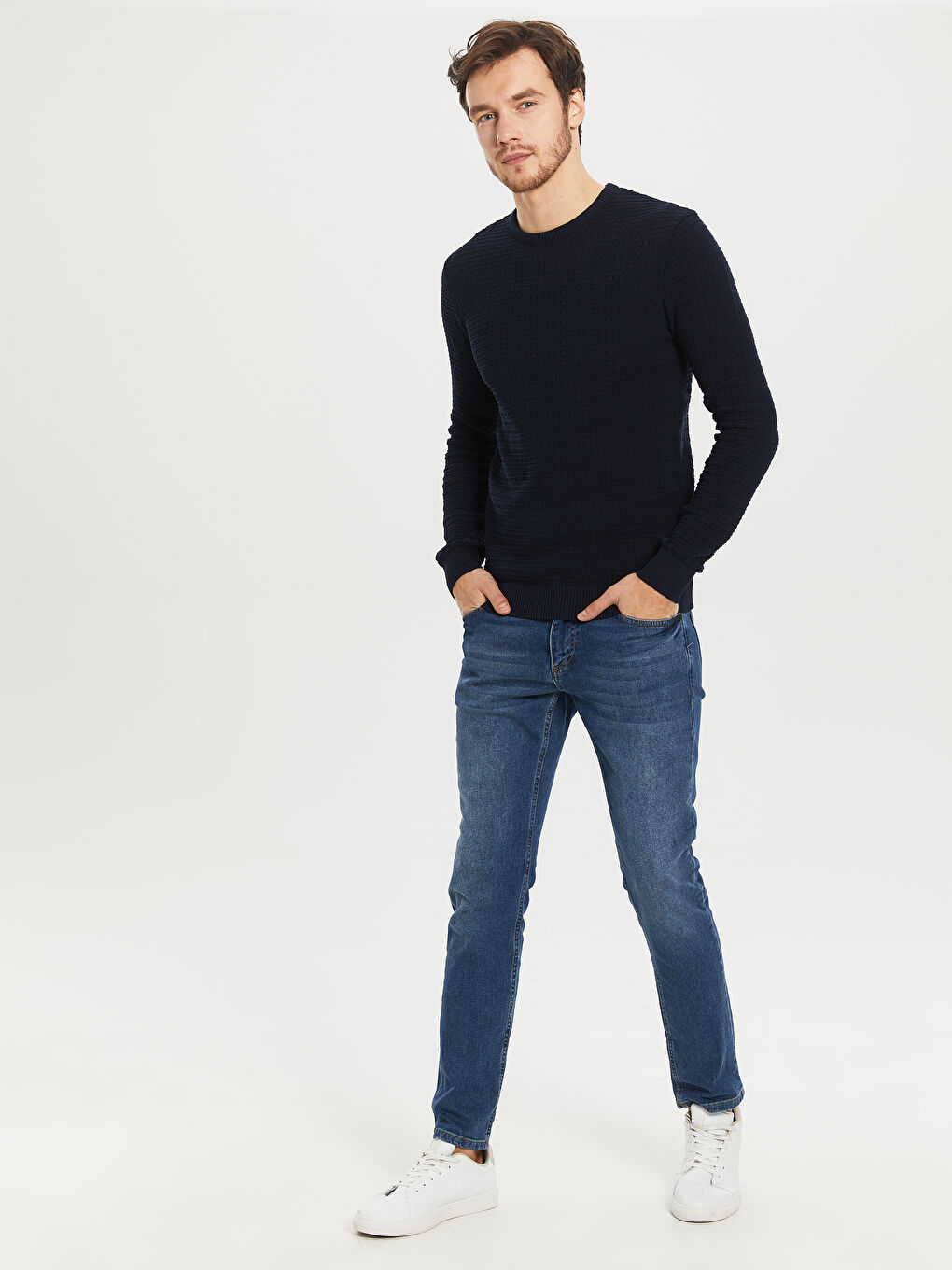 Crew Neck Long Sleeve Thin Men's Tricot Sweater-4