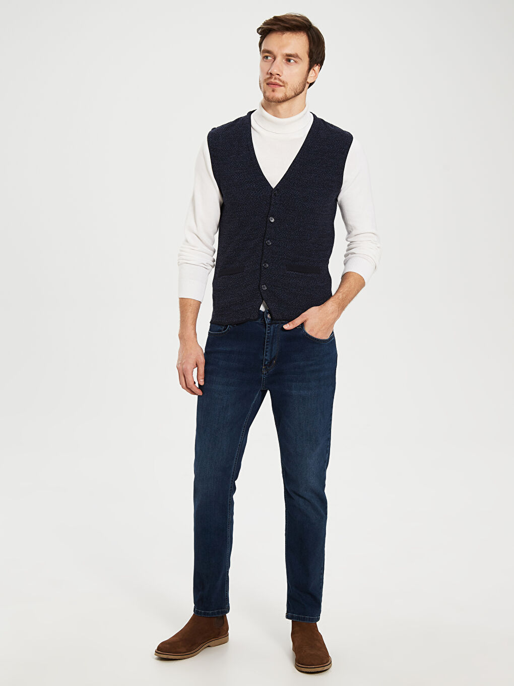 İndigo Standart Kalıp V Yaka Klasik İnce Erkek Yelek-3