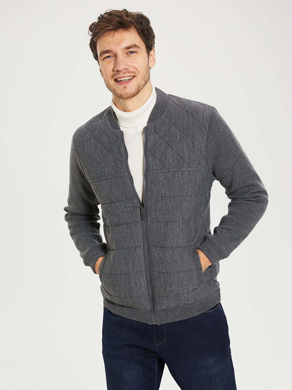 Gri Standart Kalıp Erkek Hırka