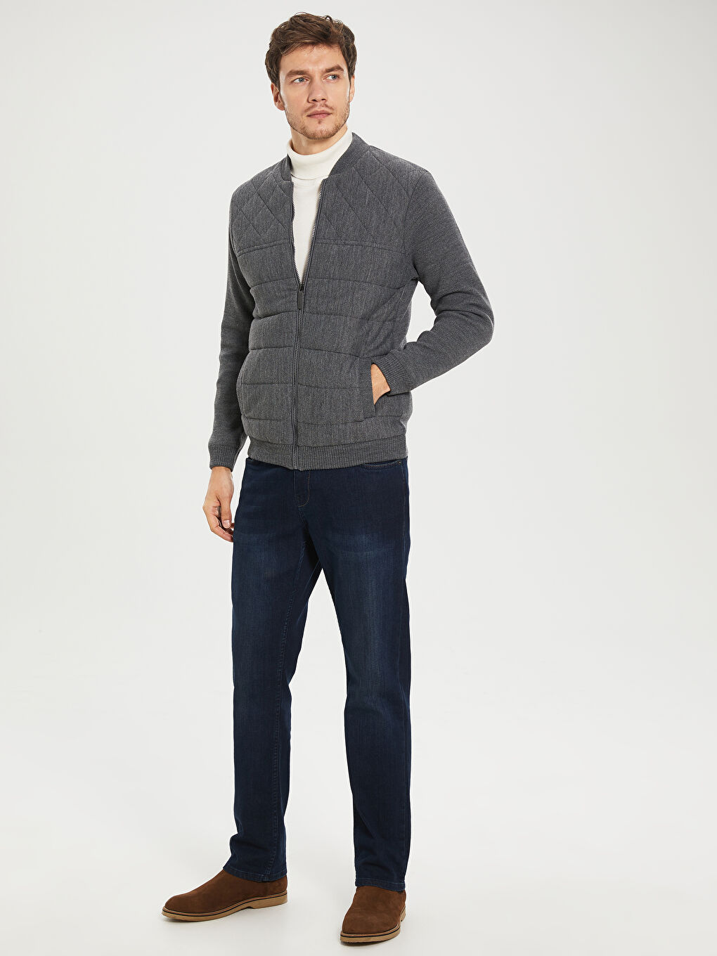 Gri Standart Kalıp Erkek Hırka-3