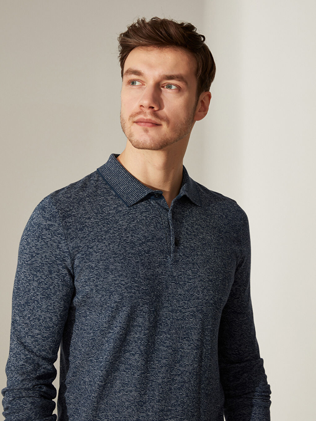 İndigo Polo Yaka Uzun Kollu Erkek Triko Kazak-2