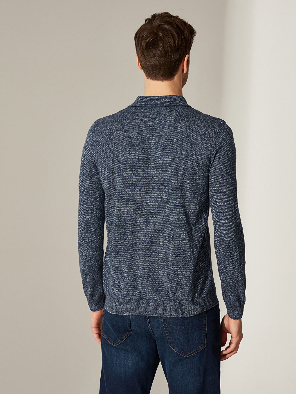 İndigo Polo Yaka Uzun Kollu Erkek Triko Kazak-3