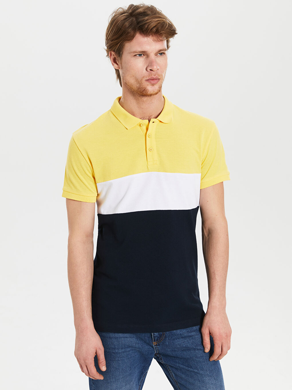 Мужская футболка-поло с коротким рукавом в полоску