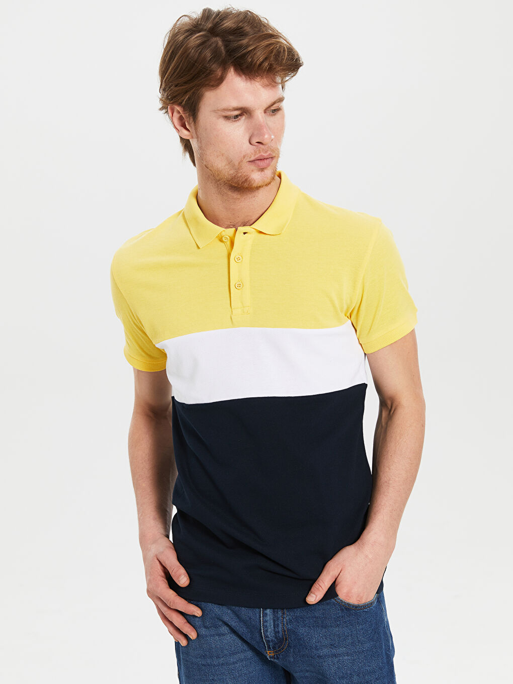 Мужская футболка-поло с коротким рукавом в полоску-1