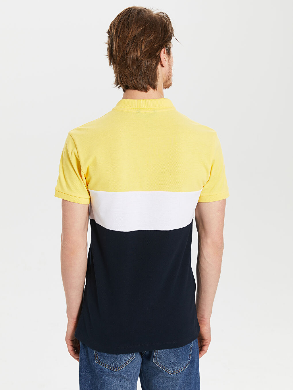 Мужская футболка-поло с коротким рукавом в полоску-3