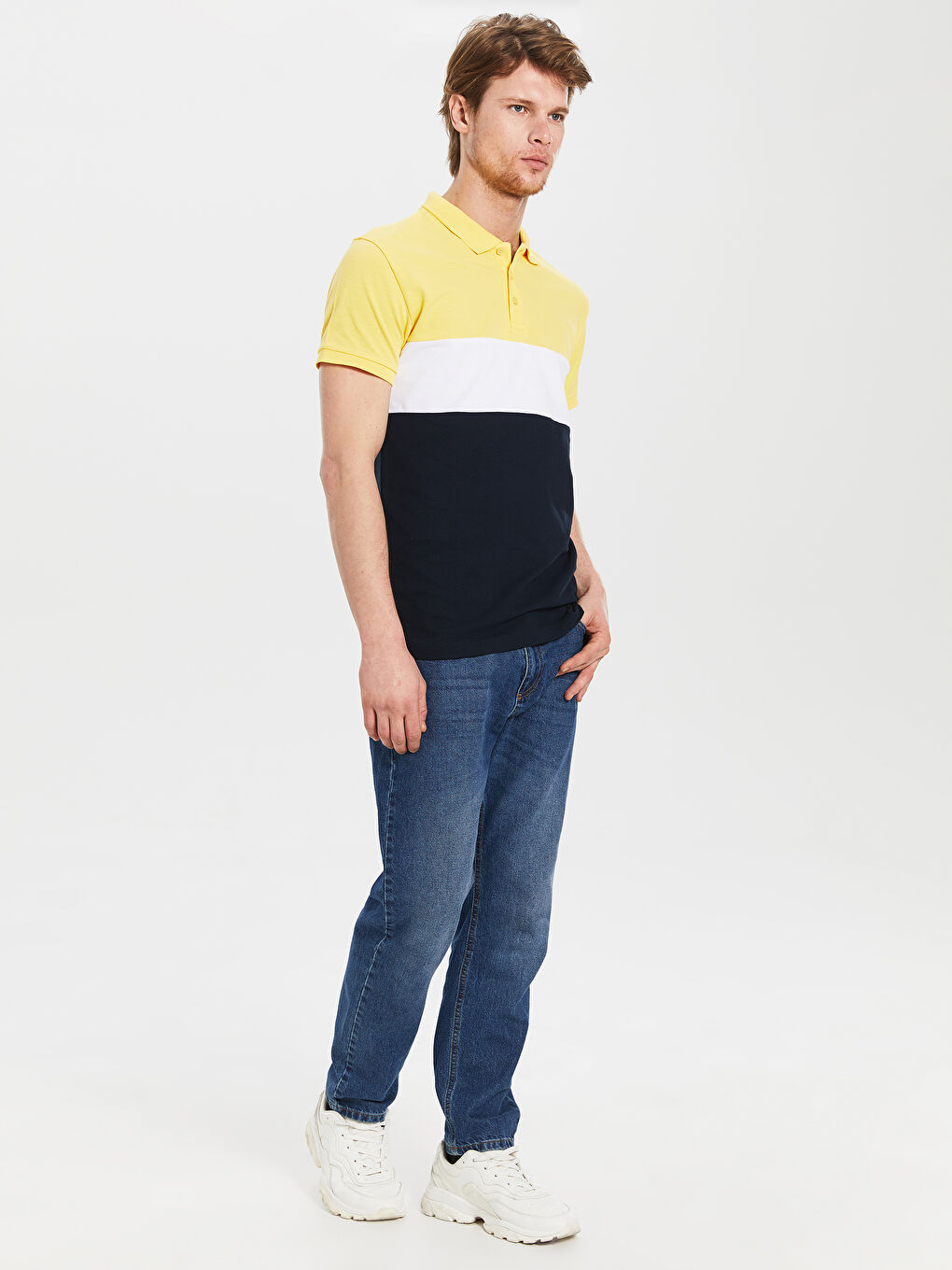 Мужская футболка-поло с коротким рукавом в полоску-4