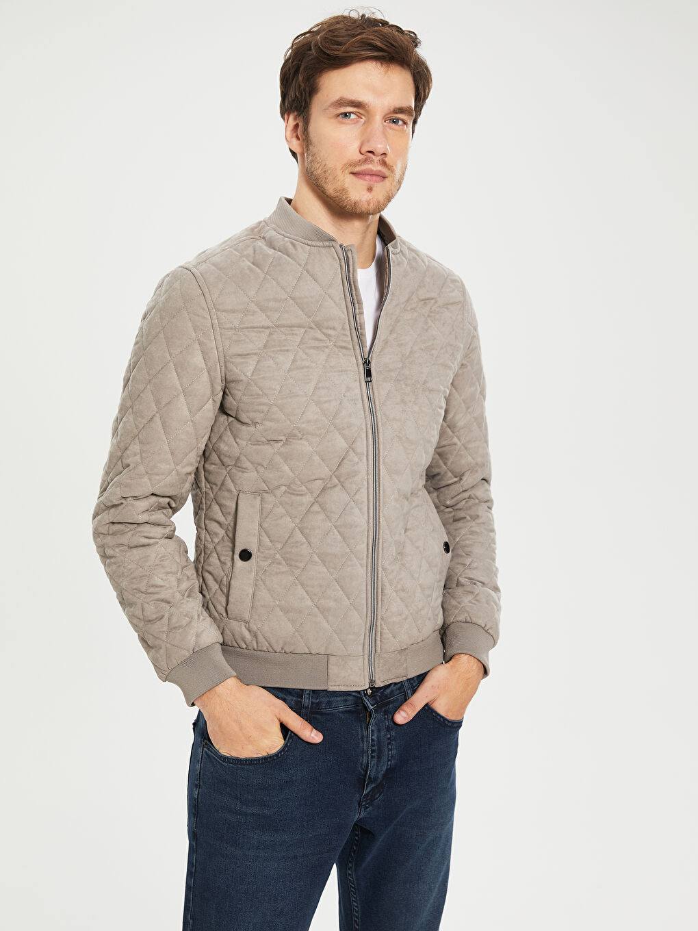 Bej Slim Fit Süet Erkek Mont