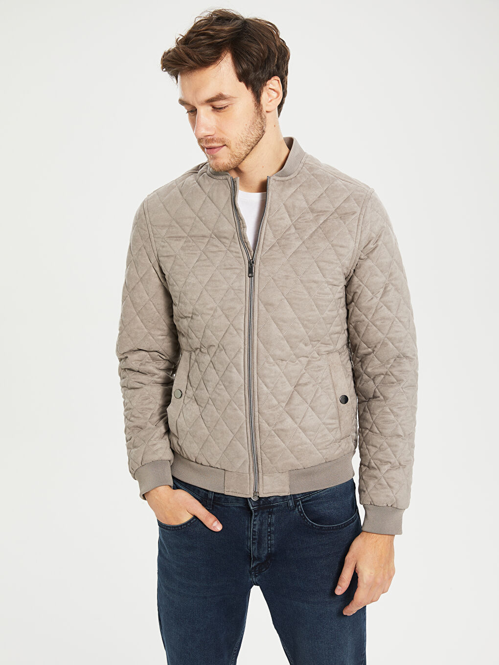 Bej Slim Fit Süet Erkek Mont-2