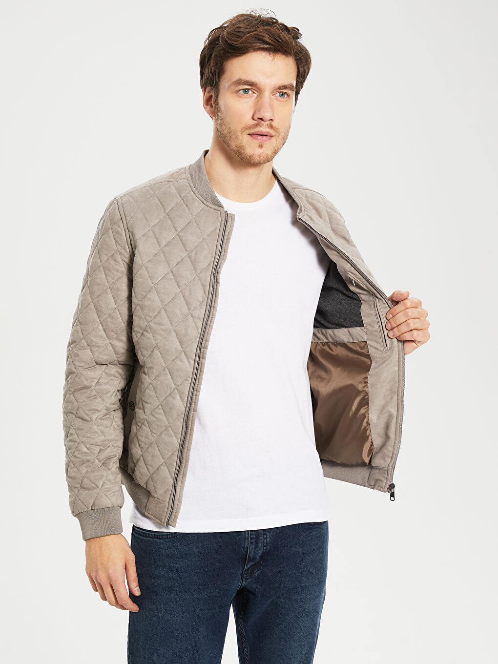 Bej Slim Fit Süet Erkek Mont-3