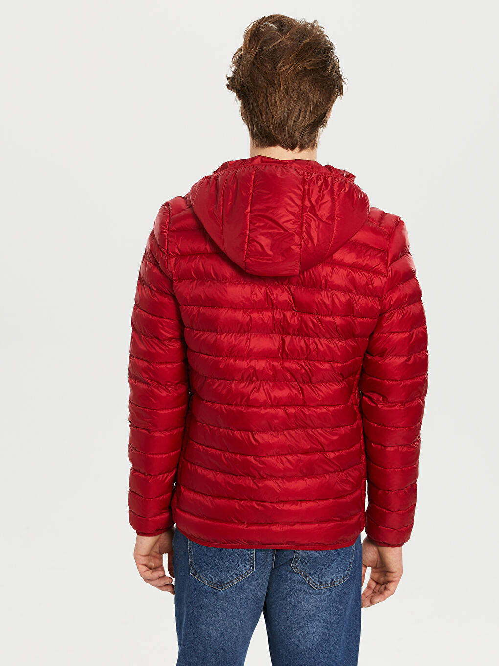 Kırmızı Bol Kalıp Dik Yaka Erkek Şişme Mont-3