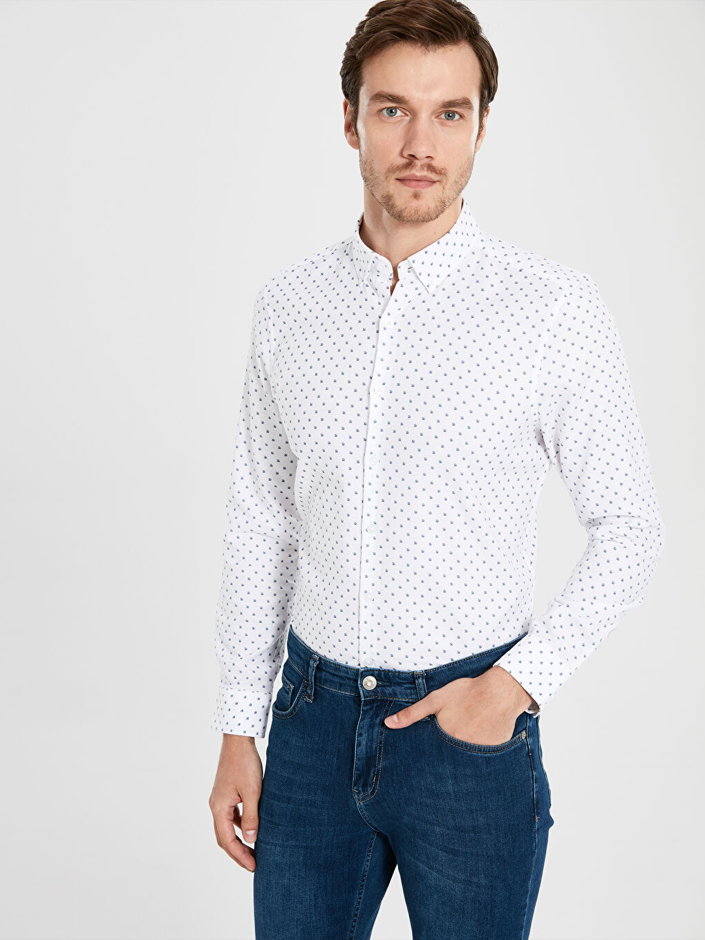 Uska košulja dugih rukava od pamuka-1