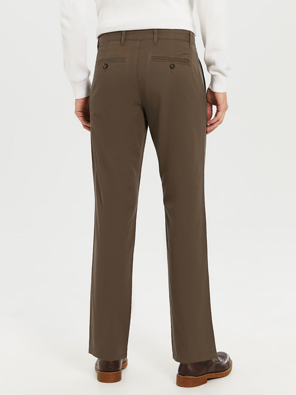 Kahverengi Geniş Kalıp Gabardin Erkek Chino Pantolon-3