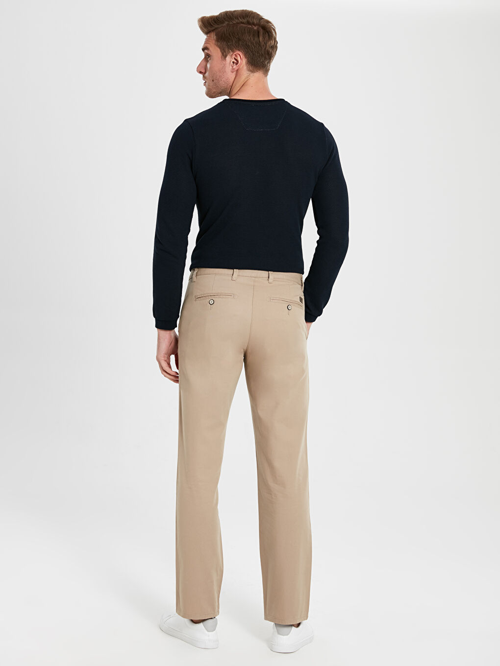 Bej Geniş Kalıp Gabardin Erkek Chino Pantolon-6