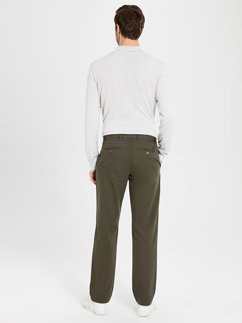 Haki Geniş Kalıp Gabardin Erkek Chino Pantolon-7