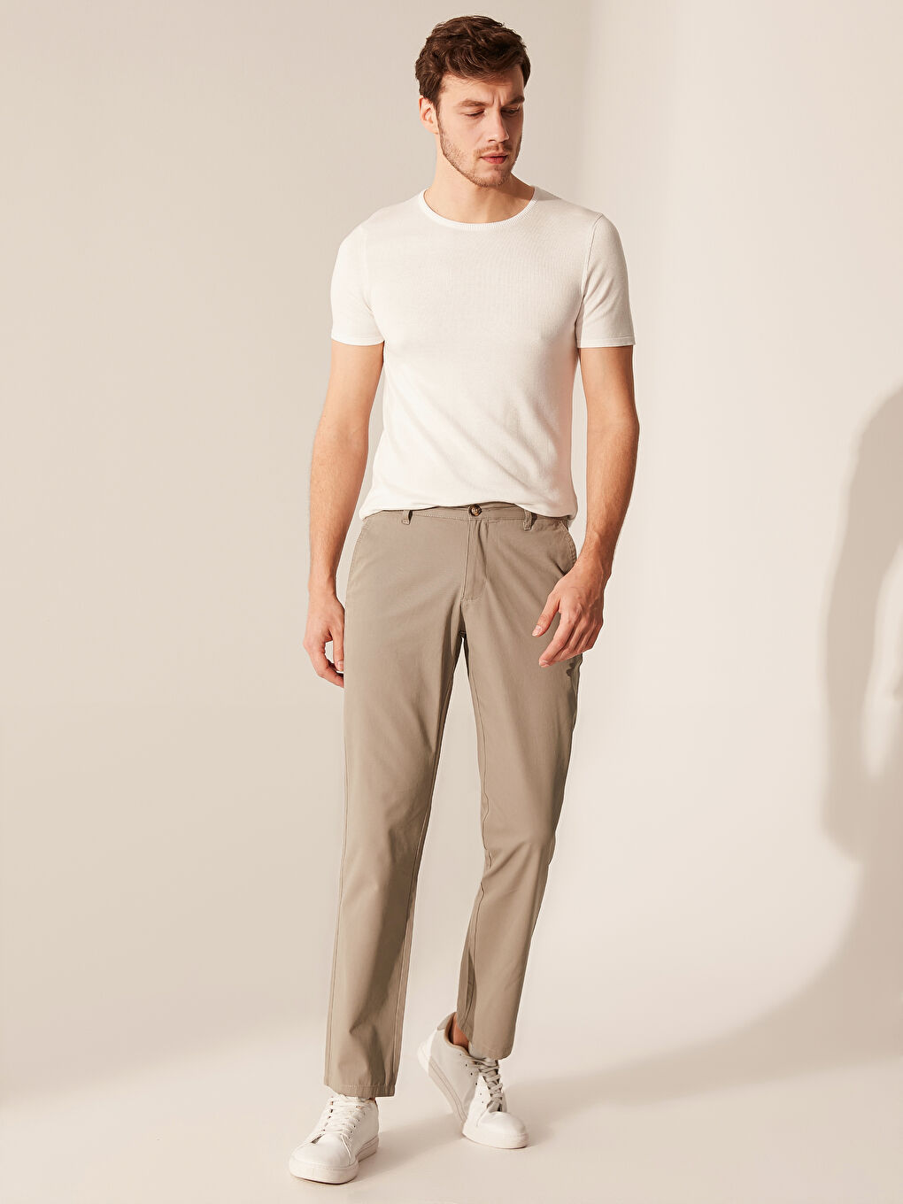 Haki Geniş Kalıp Gabardin Erkek Chino Pantolon