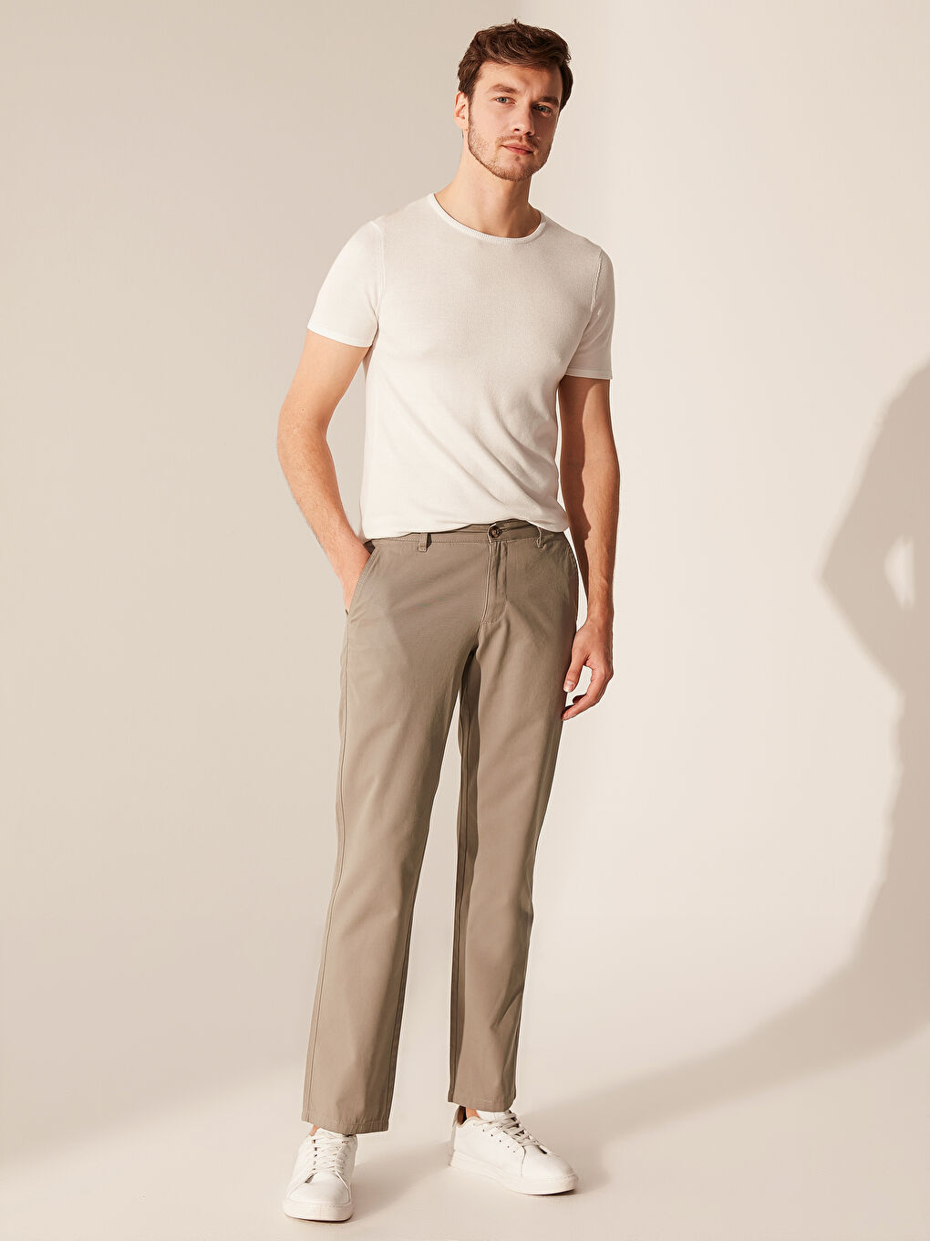 Haki Geniş Kalıp Gabardin Erkek Chino Pantolon-1