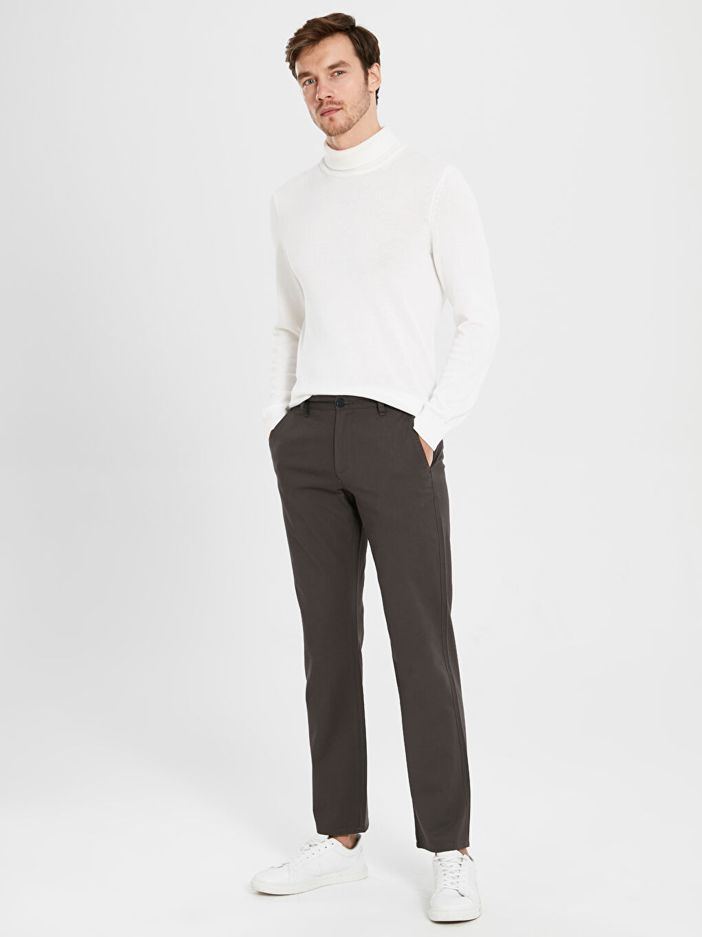 Antrasit Geniş Kalıp Gabardin Erkek Chino Pantolon-2