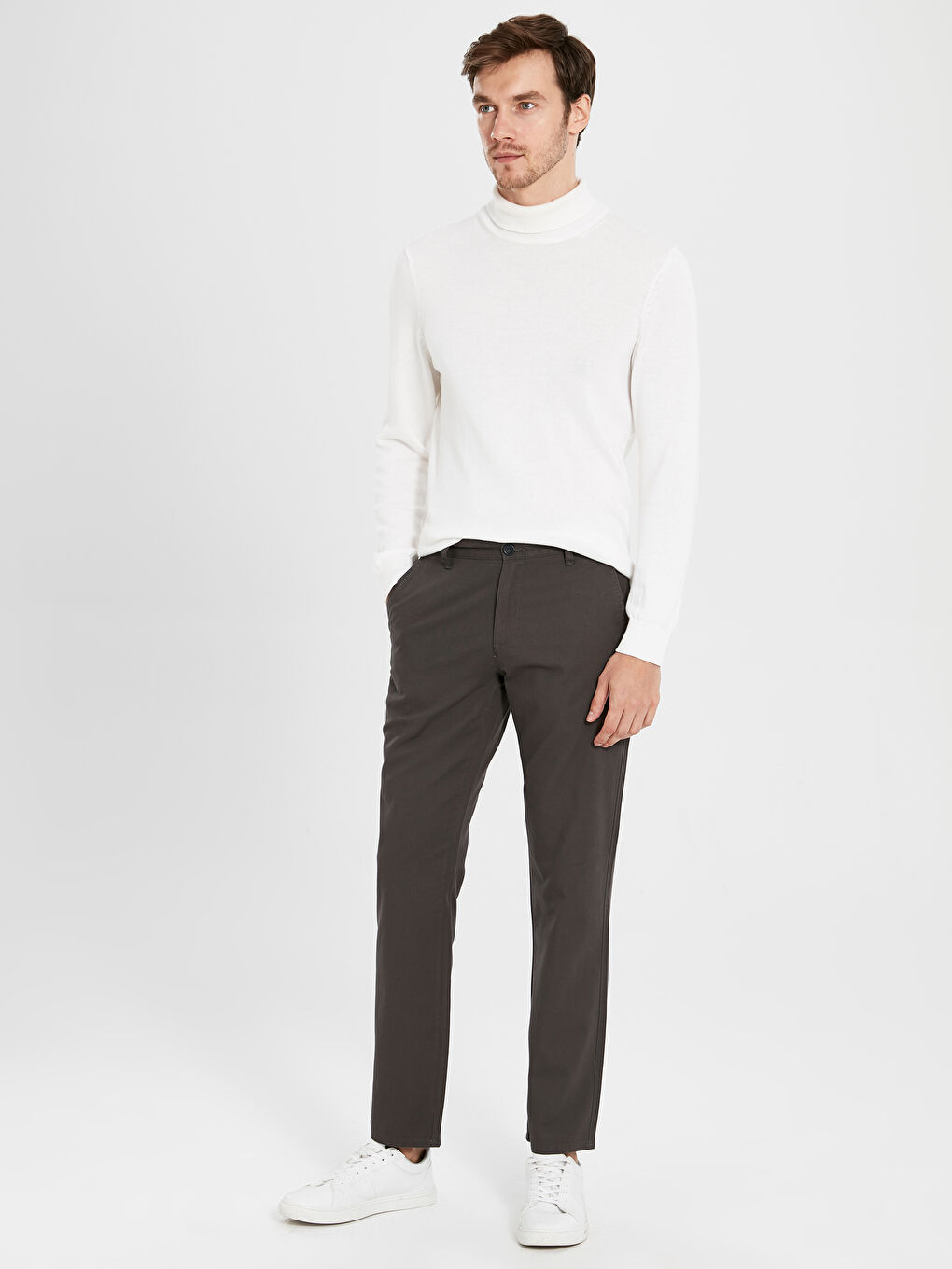 Antrasit Geniş Kalıp Gabardin Erkek Chino Pantolon-3