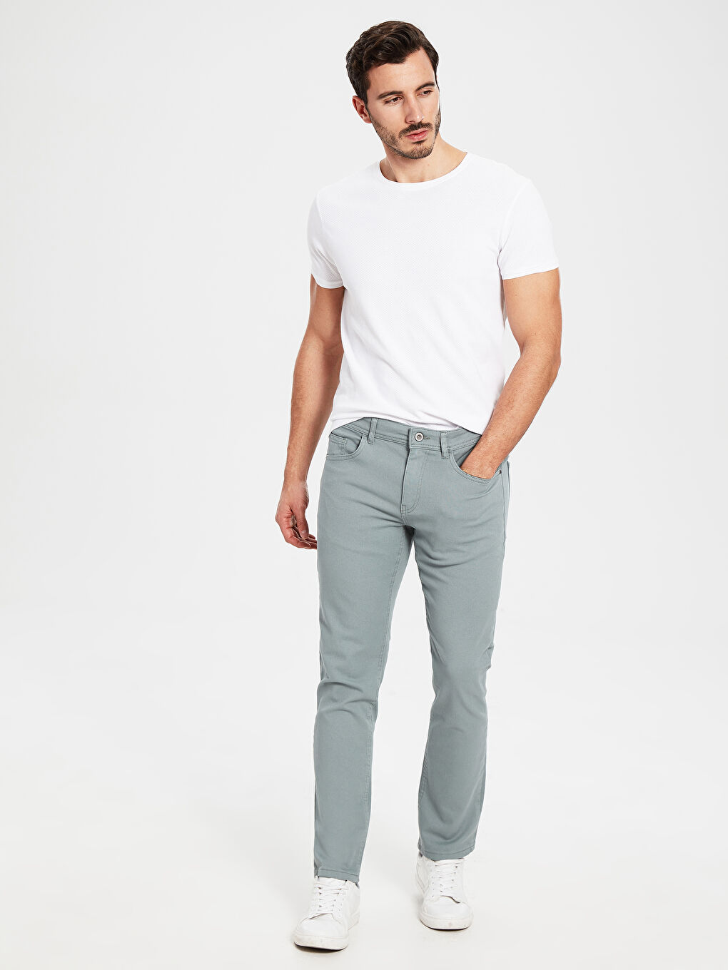 Yeşil Slim Fit Gabardin Erkek Pantolon-1