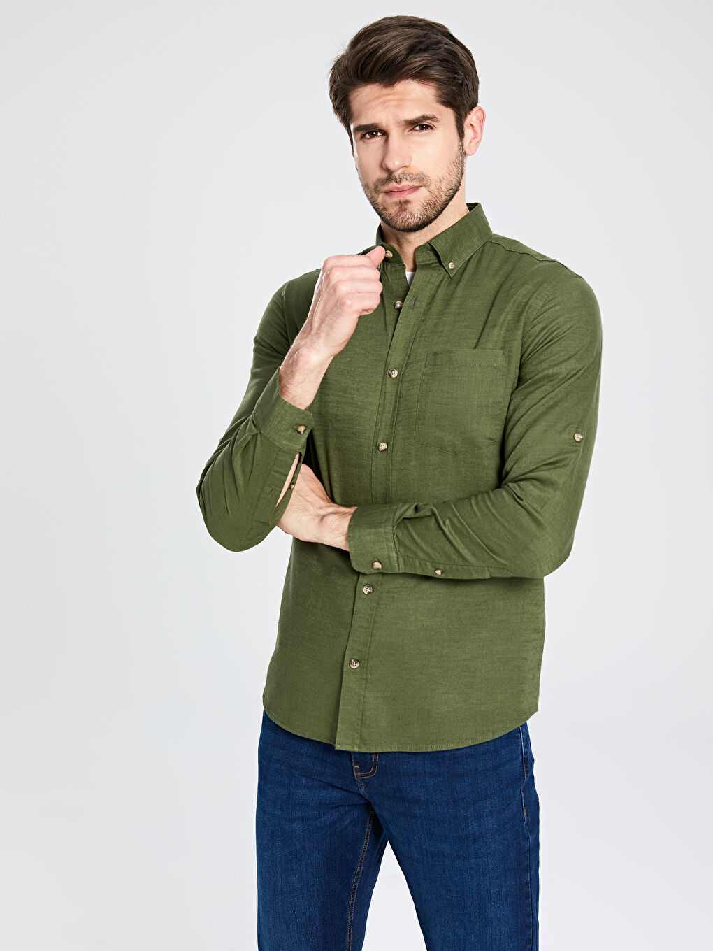 قميص بأكمام طويلة بقصة عادية-1