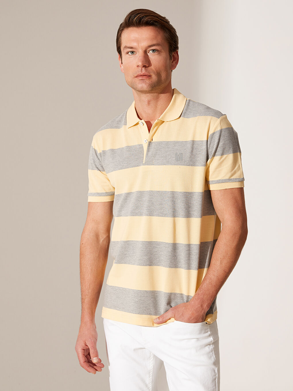 Rollkragen Kurzarm Gestreift Herren T-Shirt