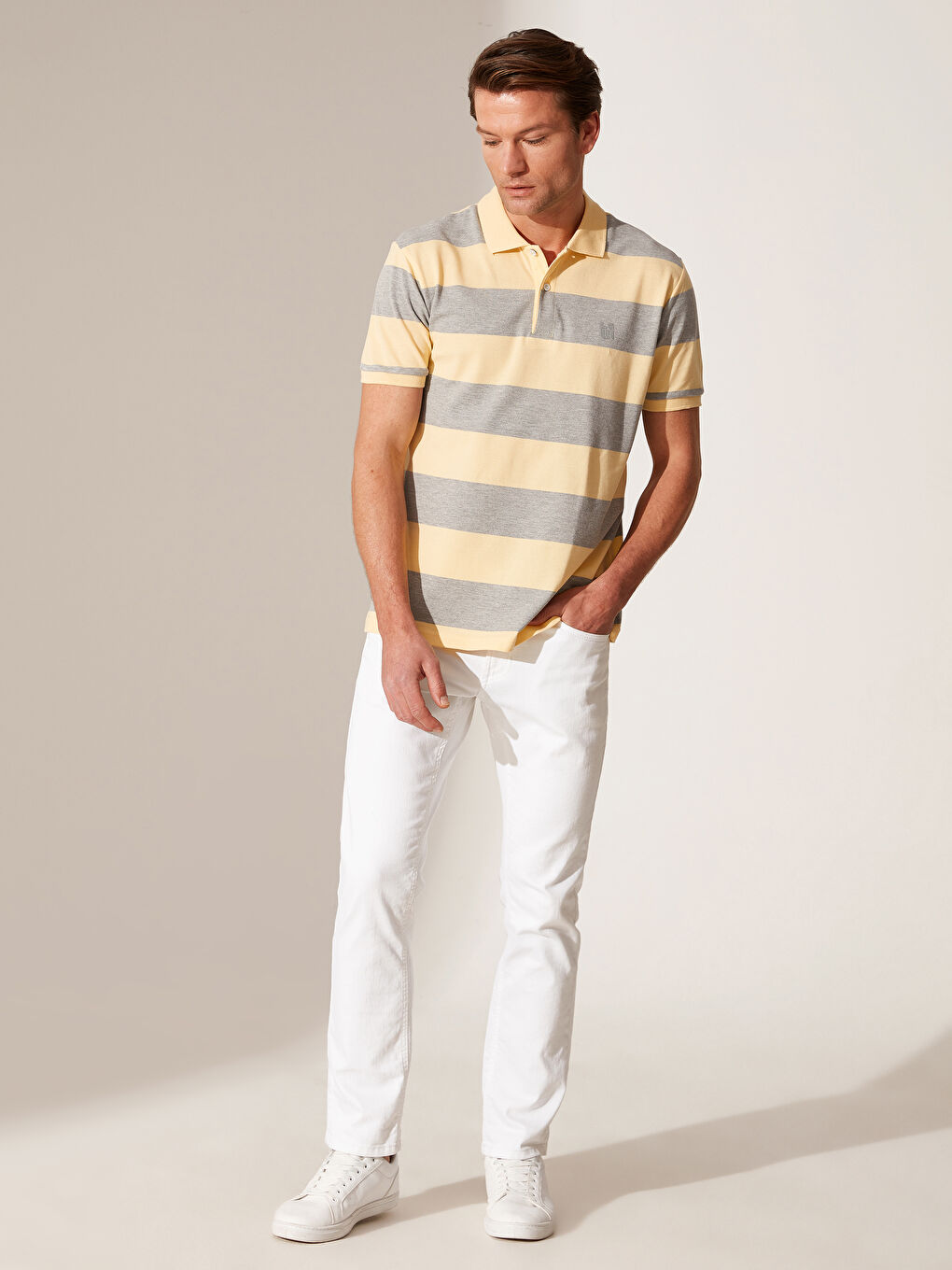 Rollkragen Kurzarm Gestreift Herren T-Shirt-3