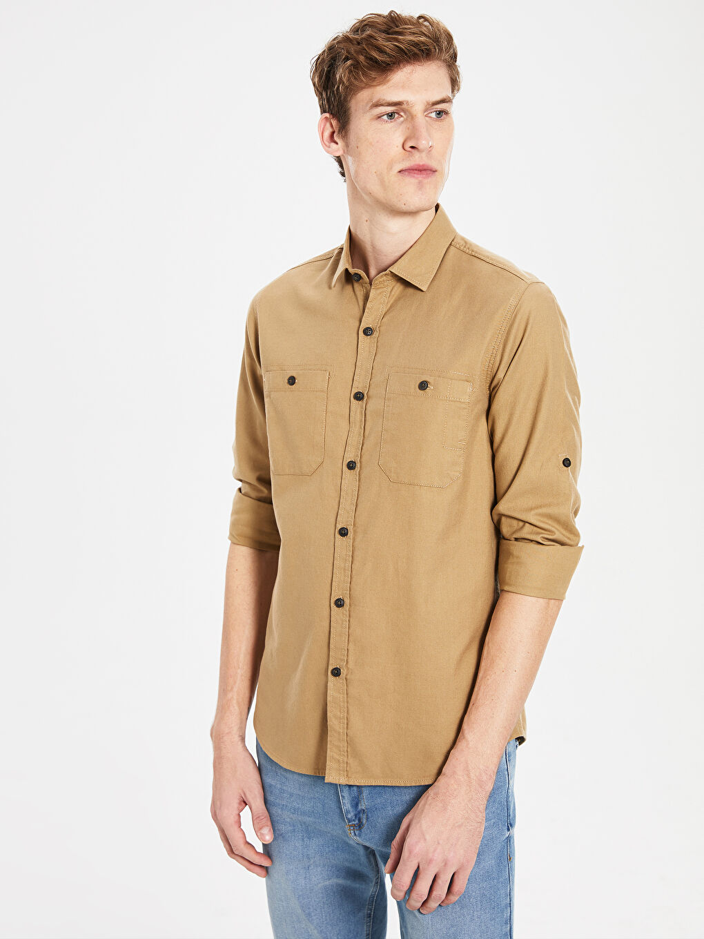 Sarı Ekstra Slim Fit Gabardin Gömlek