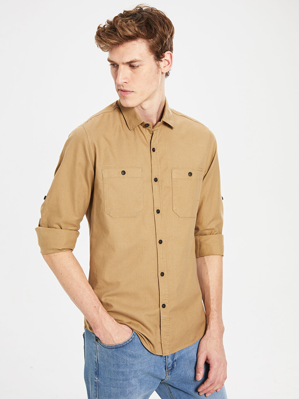 Sarı Ekstra Slim Fit Gabardin Gömlek-1