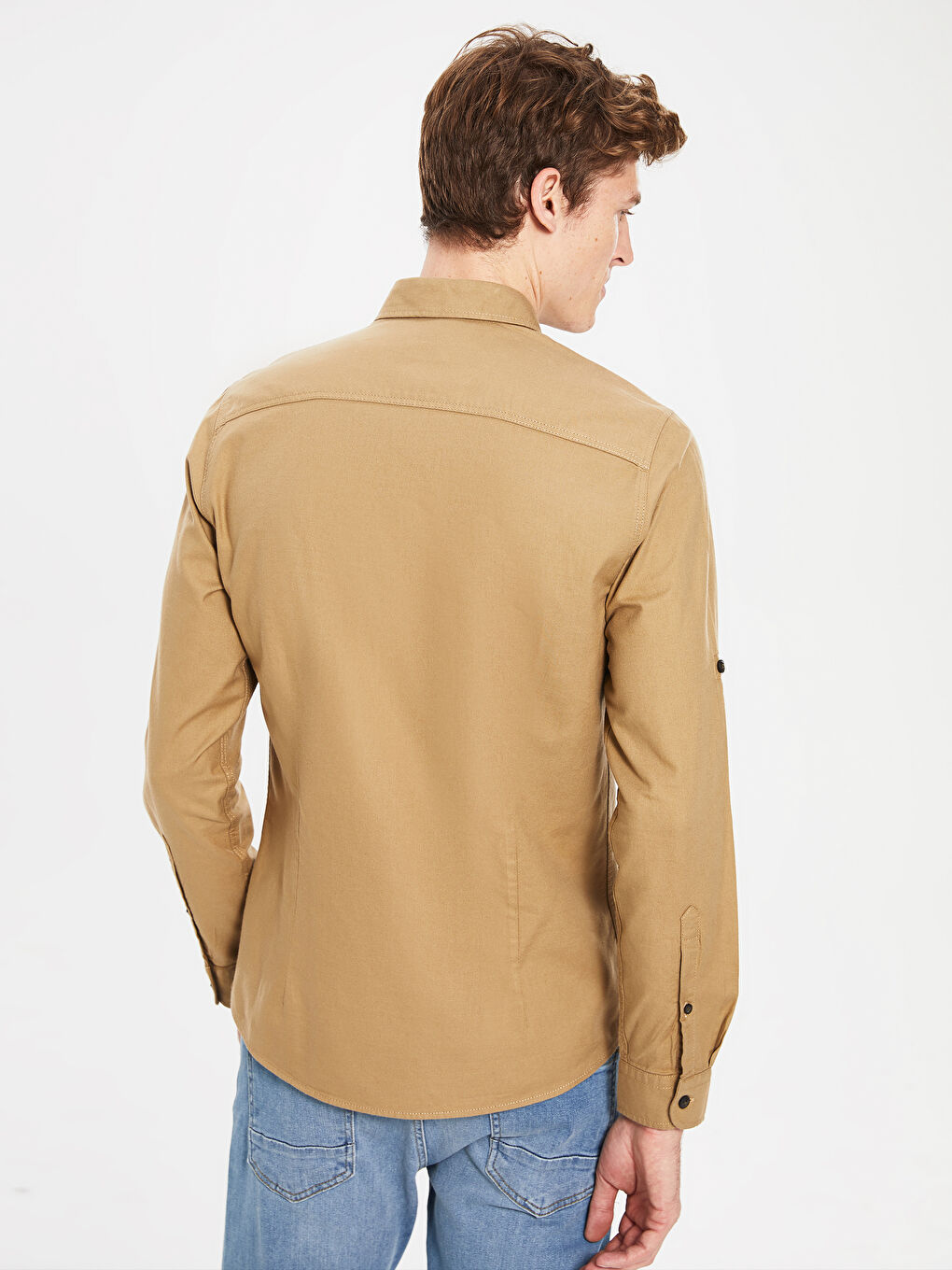 Sarı Ekstra Slim Fit Gabardin Gömlek-3