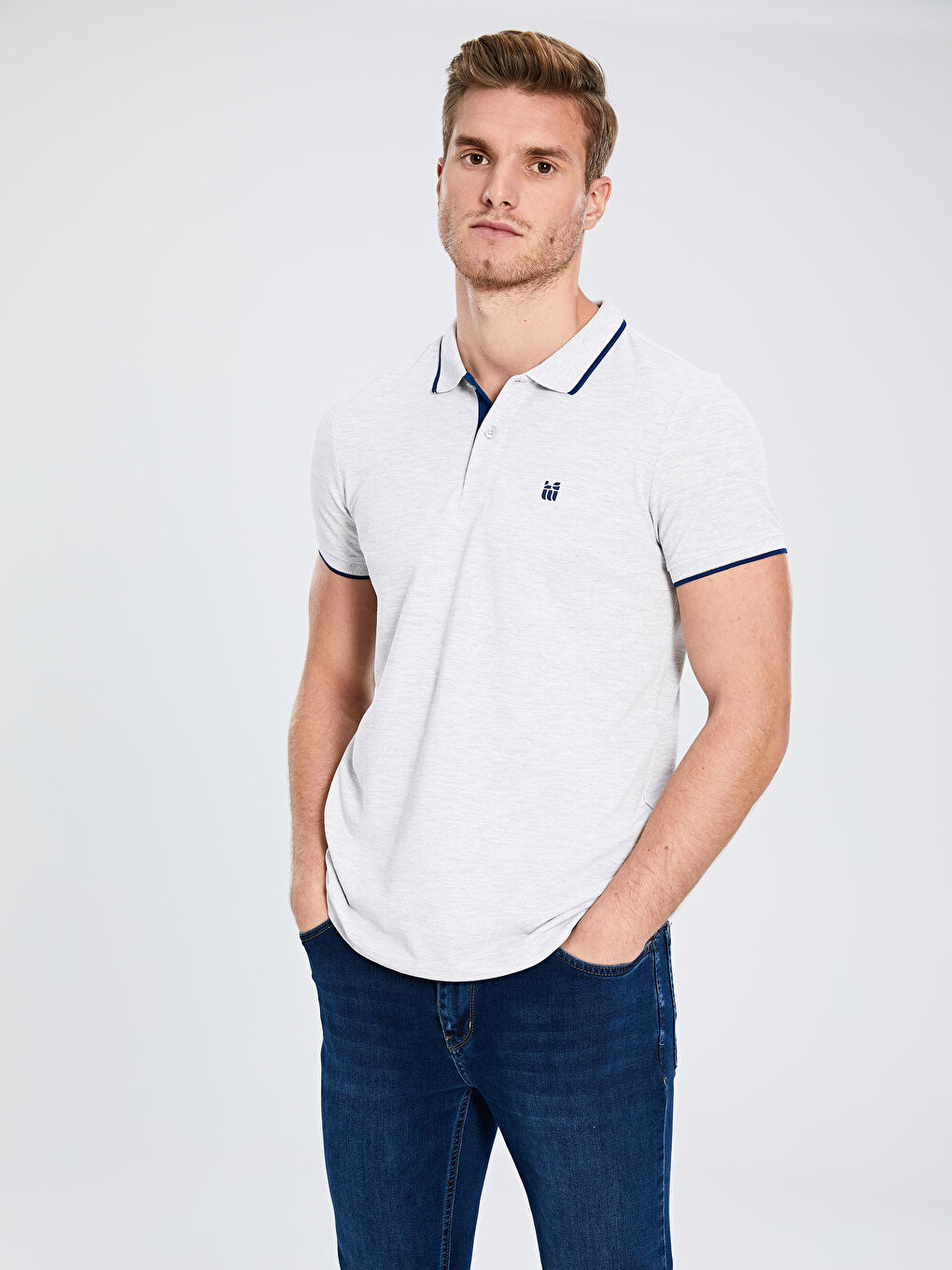 Ekru Polo Yaka Basic Kısa Kollu Pike Tişört-2