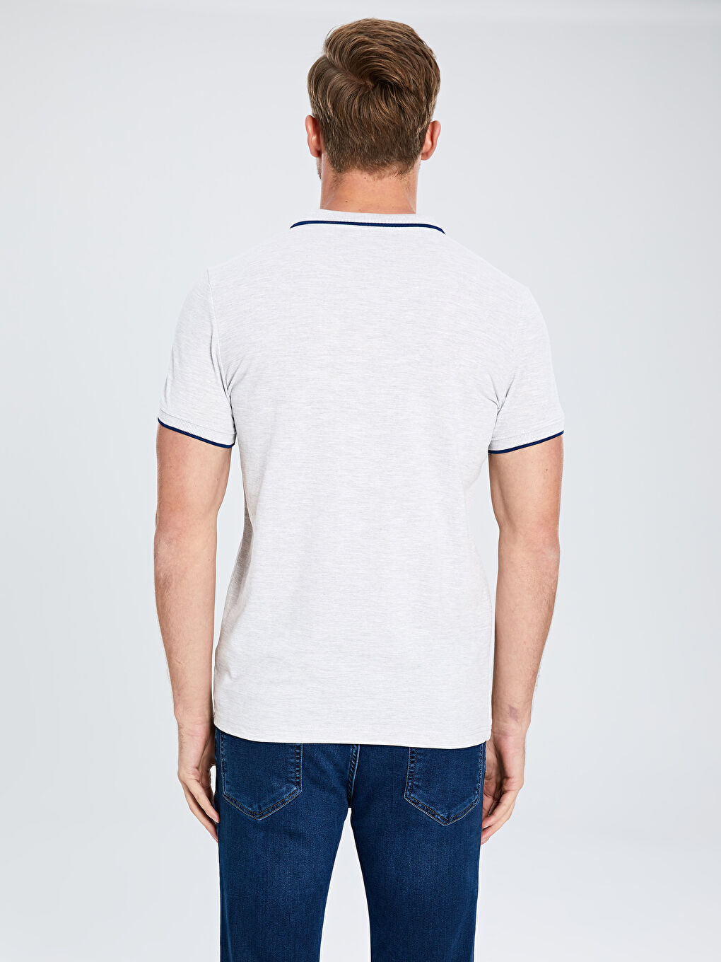 Ekru Polo Yaka Basic Kısa Kollu Pike Tişört-3