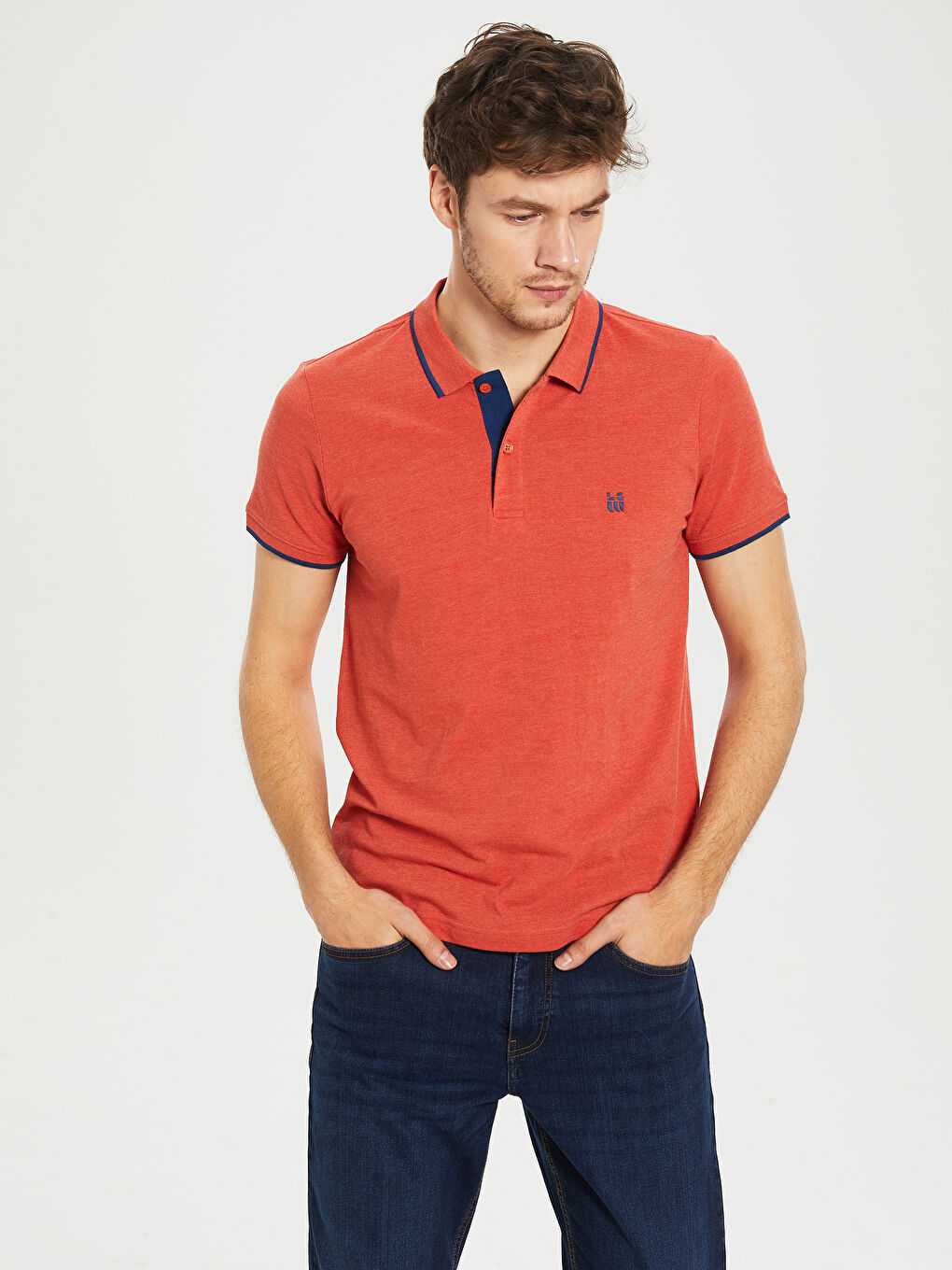 Футболка с воротником поло, базовая, с коротким рукавом, из ткани пике-1