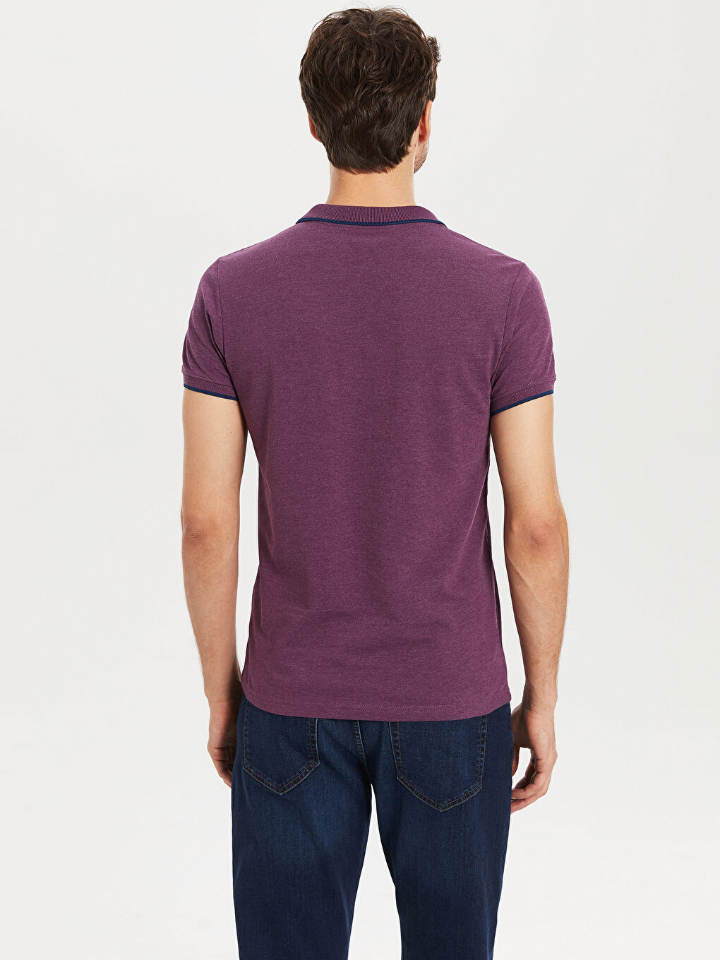 Mor Polo Yaka Basic Kısa Kollu Pike Tişört-2