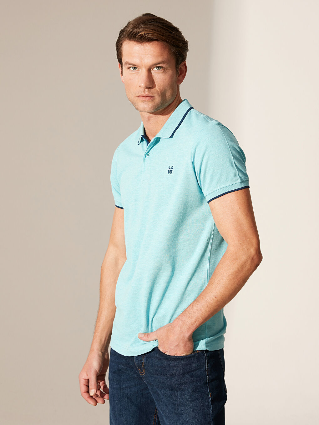 Футболка с воротником поло, базовая, с коротким рукавом, из ткани пике-1