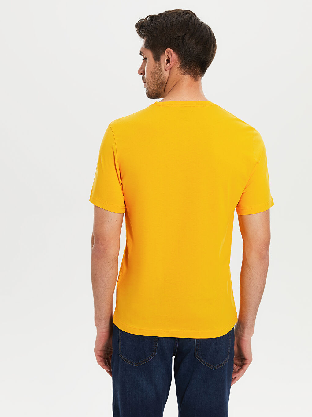 Turuncu Bisiklet Yaka Basic Penye Tişört-3