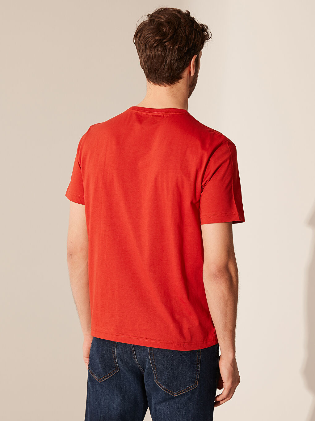 Turuncu Bisiklet Yaka Basic Penye Tişört-2