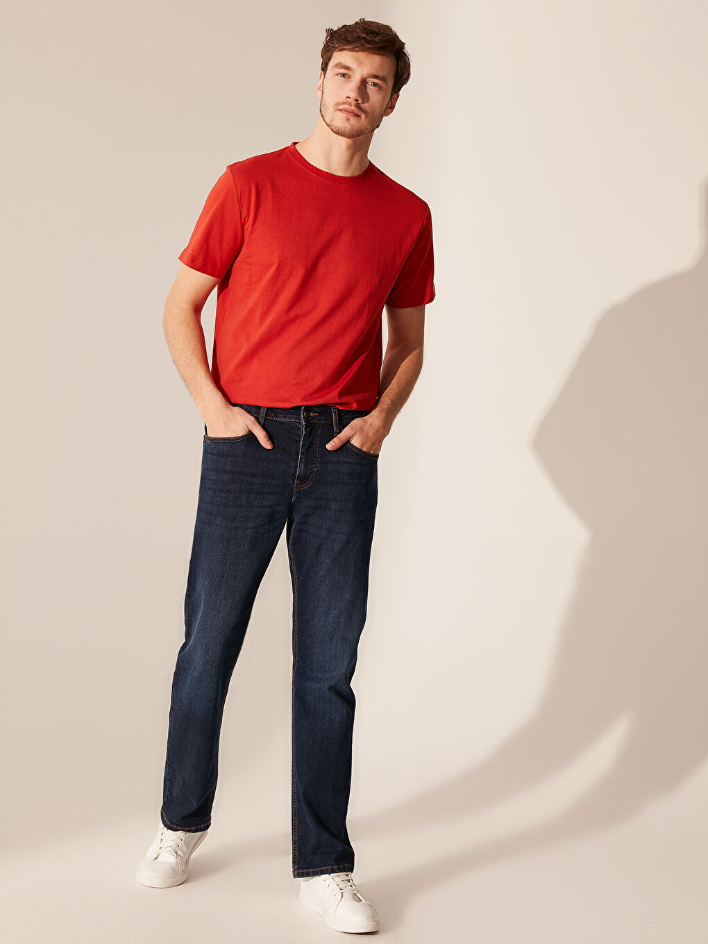 Turuncu Bisiklet Yaka Basic Penye Tişört-3