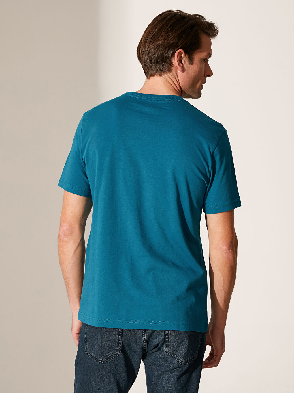 Petrol Bisiklet Yaka Basic Penye Tişört-2