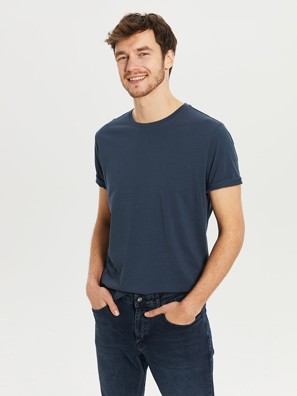 İndigo Bisiklet Yaka Basic Penye Tişört